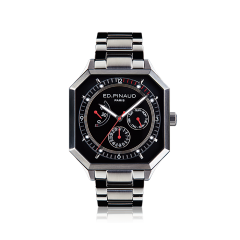 Power reserve auto watch (black dial, stainless steel bracelet) 